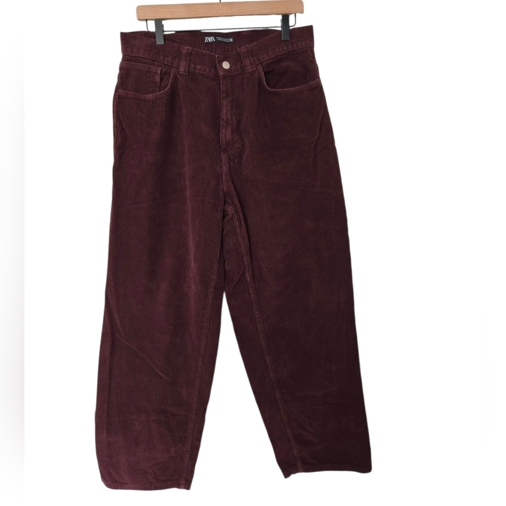Zara Men's Corduroy Trousers - Deep Burgundy Size 31